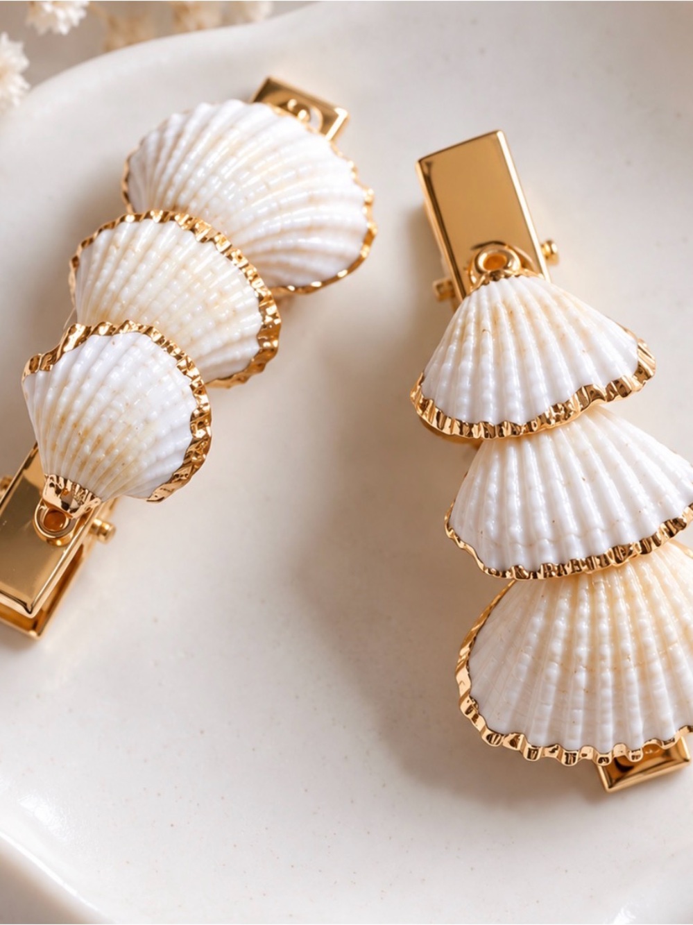 Handmade Coastal Seashell Hair Clip – Natural Shells & Gold Finish - Picture 2 of 2